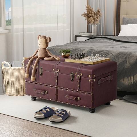 COZAYH Vintage Storage Ottoman Bench, Chest Cabinet with Latch Closure and Buckle for Bedroom Closet Home Organizer Decorative