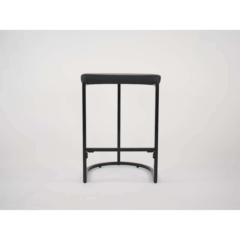 Set of 2 KD Bar Stools, PU Seat with Fully Assembled Iron Frame, for Kitchen & Living Room
