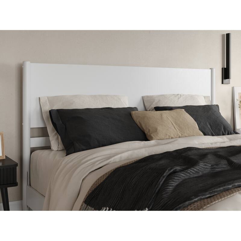 King Size Solid Wood Platform Bed - Low Profile Modern Bed Frame in White Finish