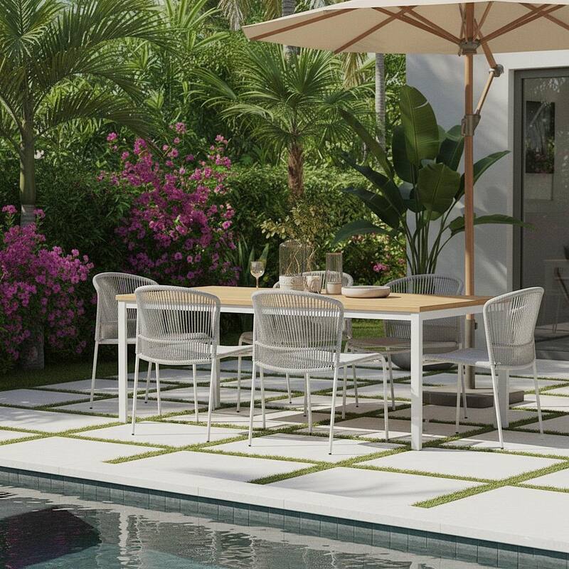 Valle 2-Piece Light Grey Rope Patio Stackable Armless Dining Chair Set