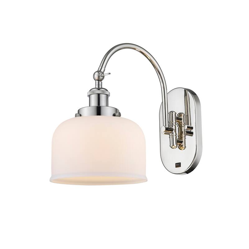 Innovations Lighting 918-1W-13-8 Bell Sconce Bell 13" Tall Wall Sconce - Polished Nickel / Matte White