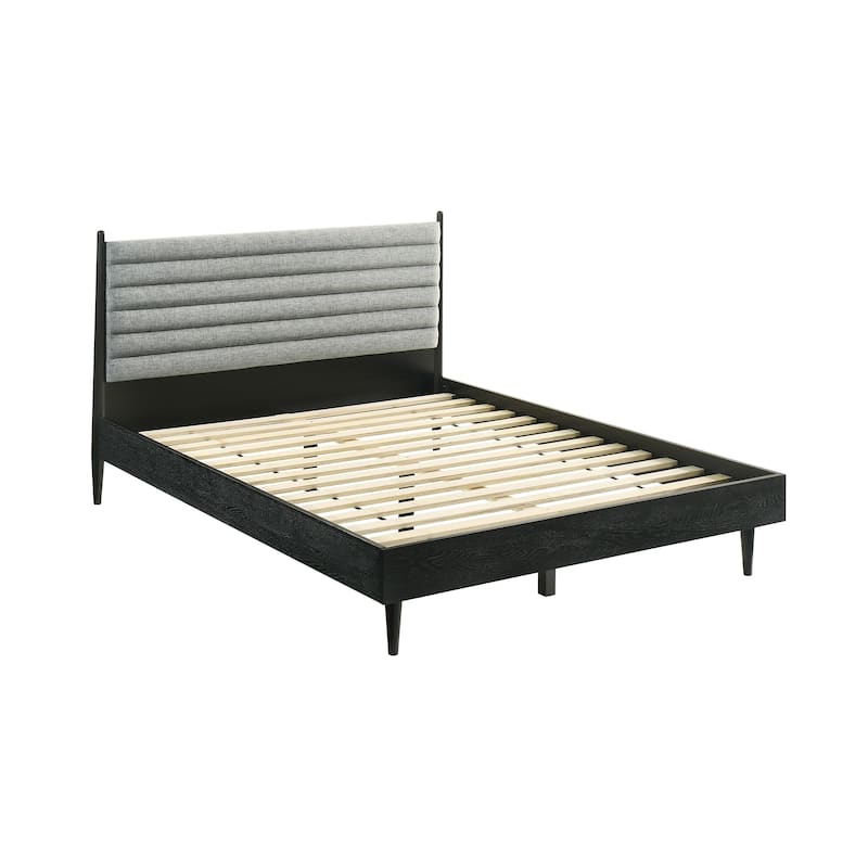 Artemio Black or Walnut Wood 3 Piece Bedroom Set with Grey Upholstered Headboard