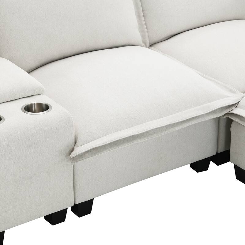 Cloud Sectional Sofa wConsole, USB, Reading Light, Cup Holder, Ottoman