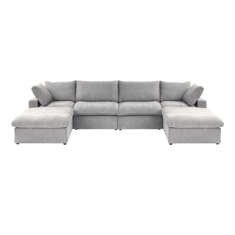 U Shape Couches for Living Room, 6-Seats Modular Convertible Sectional Sofa Couch