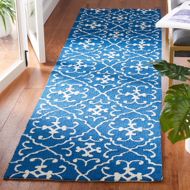 SAFAVIEH Handmade Four Seasons Deepika Floral Rug - 2'3" x 8' Runner - Navy/Ivory