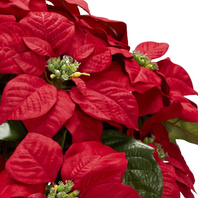 21" Red Poinsettia Artificial Silk Flower Arrangement Metal Planter