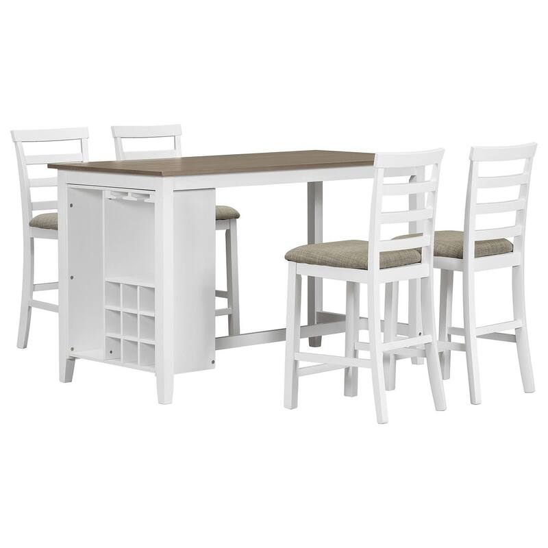 5 PCS Multi-Functional Rubber Wood Dining Set withIntegrated 9 Bar Wine Compartment