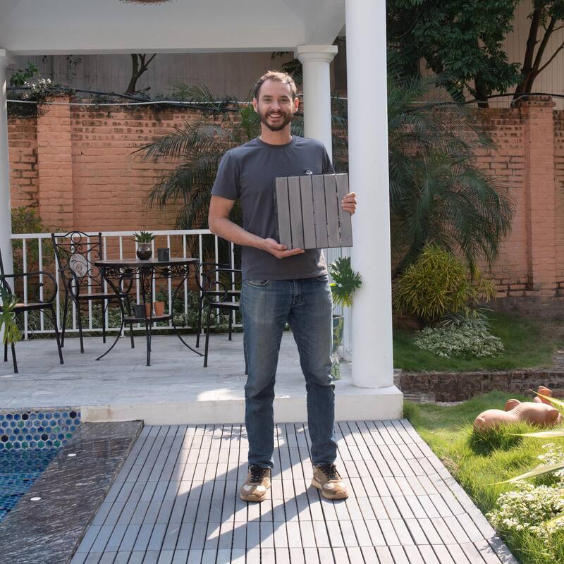 30 PCS Interlocking Deck Tiles Striped Pattern, 12" x 12"Square Acacia Hardwood Outdoor Flooring for Patio,Bancony,Pool Side