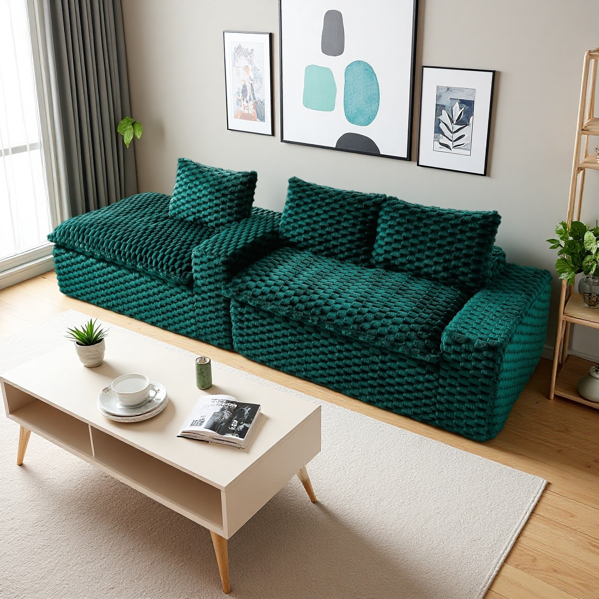 95.7" Velvet Convertible Sectional Sofa with Right Chaise, 3-Seater