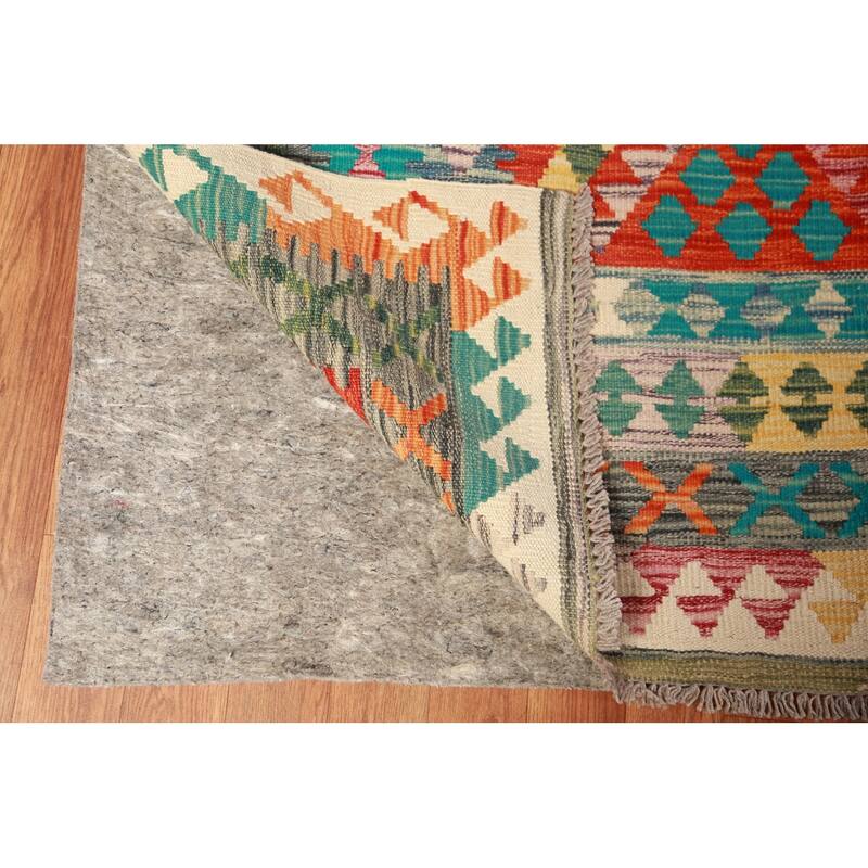Reversible Kilim Oriental Area Rug Flatweave Dining Room Wool Carpet - 9'10"x 13'0"
