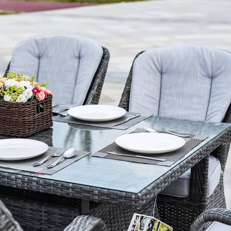 Abrihome 7-piece Outdoor Wicker Dining Table Set with 6 Eton Chairs