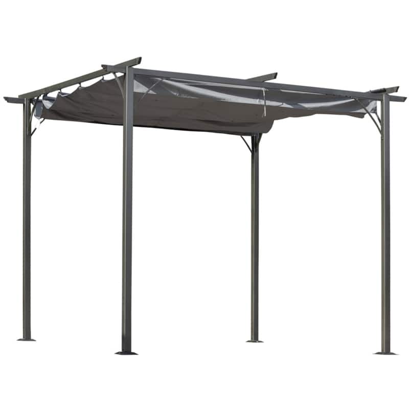 9.8x9.8 ft Patio Gazebo Pergola with Adjustable PU Canopy and Powder-Coated Steel Frame for Outdoor - 9.8' L x 9.8' W x 7.5' H - Dark-Grey