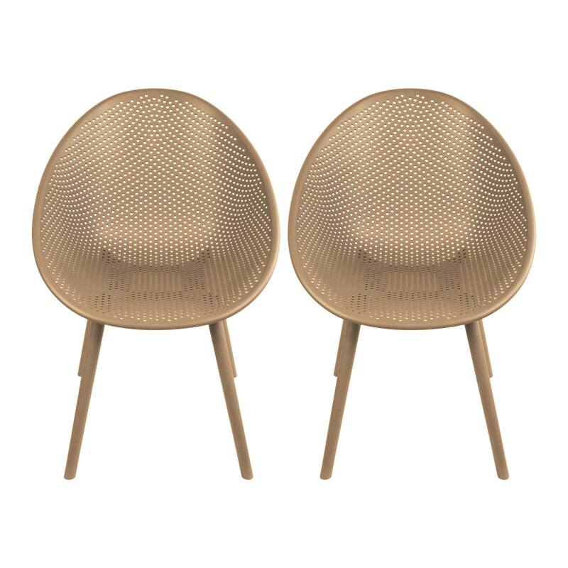 Set of 2 Mid-Century Modern Plastic Dining Chair Plastic Legs with Breathable Perforated Egg Shaped Seat for Indoor/Outdoor Use