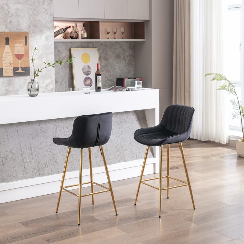 26 Inch Set of 2 Bar Stools,with Chrome Footrest Velvet Fabric Counter Stool Golden Leg Simple Bar Stool,GREEN
