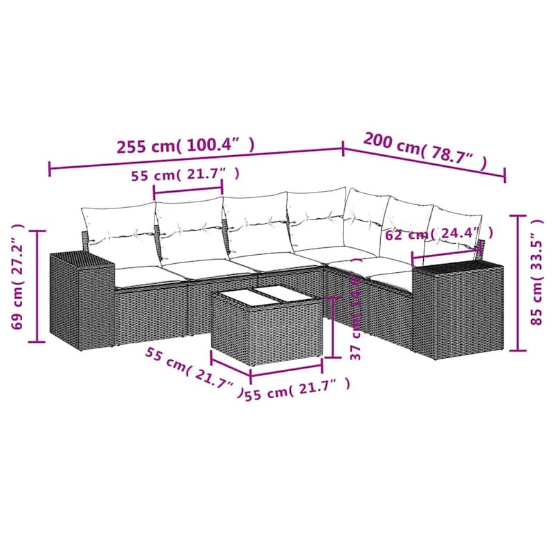 vidaXL 6 Piece Patio Sofa Set with Cushions Black Poly Rattan