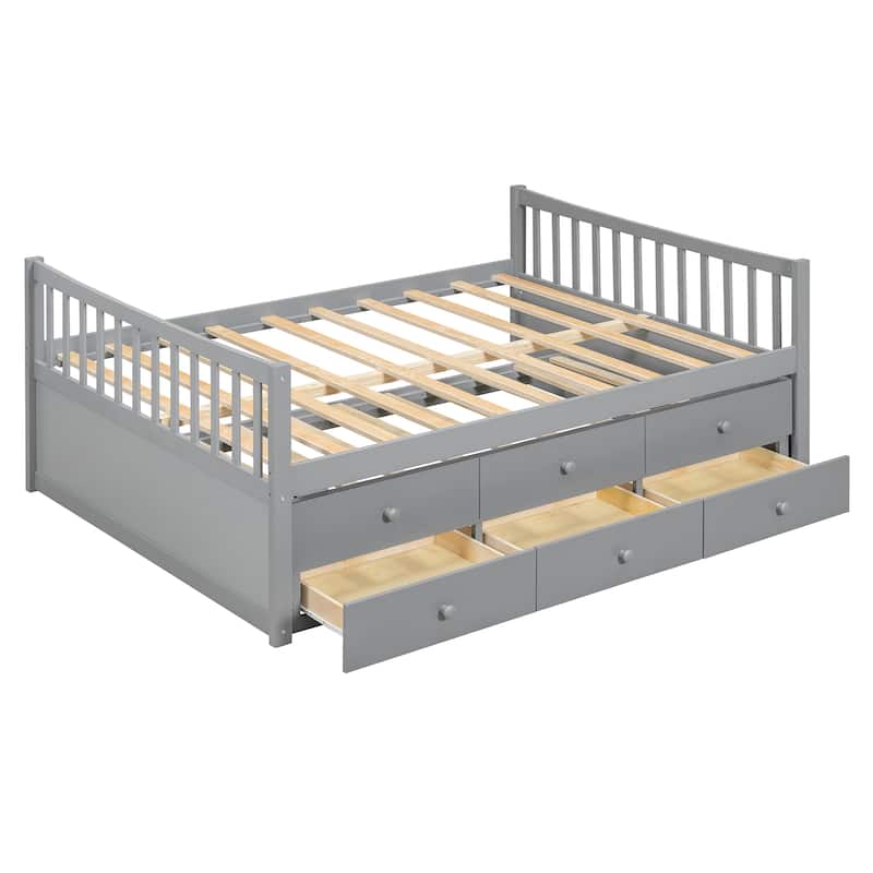 Full Size Daybed with Twin Trundle and 3 Drawers Solid Wood White No Box Spring Needed