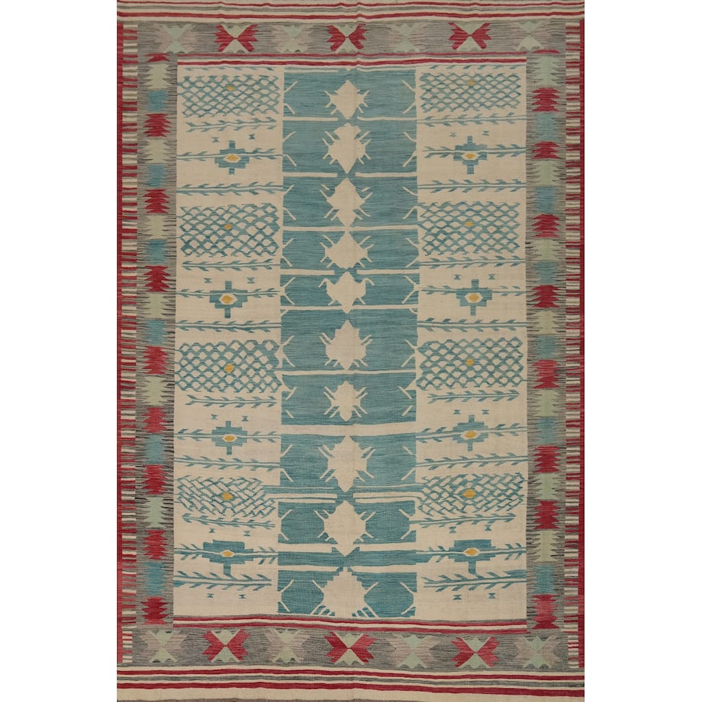 Hand Woven Southwestern Wool Multi-Colored Geometric Area Rug - 12' 10'' X 9' 7''