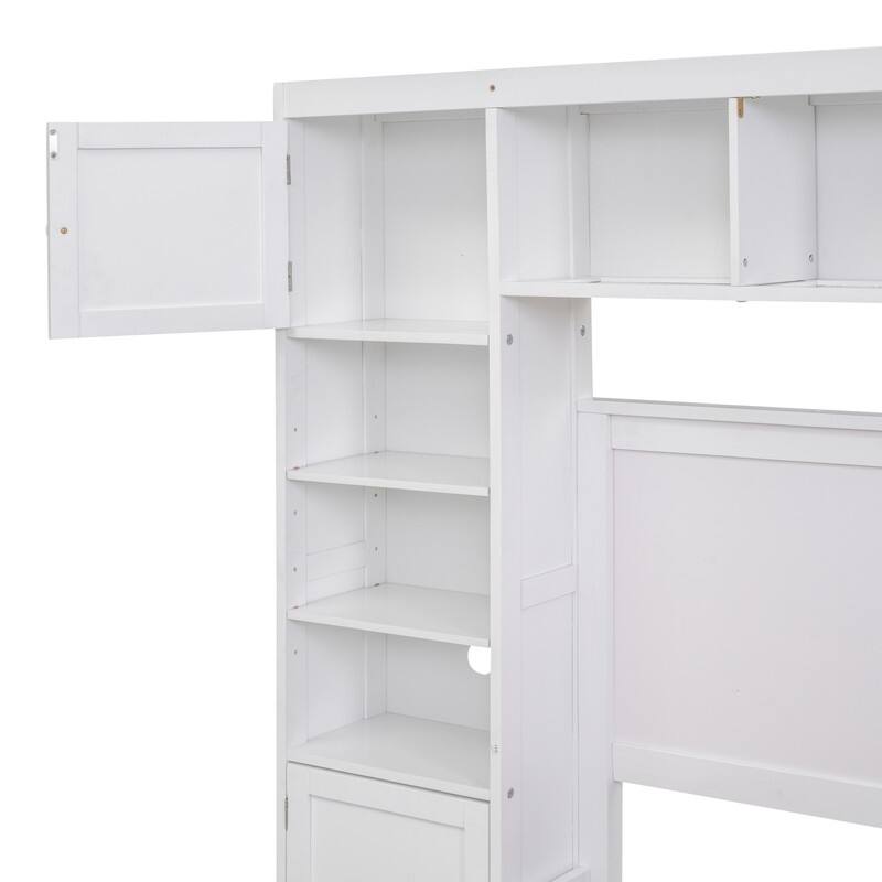 Full Size Platform Bed w/ All-in-One Cabinet & 10 Shelves, Wooden Bed Frame w/ 4 Drawers, Versatility Storage Bed for Kids Teens