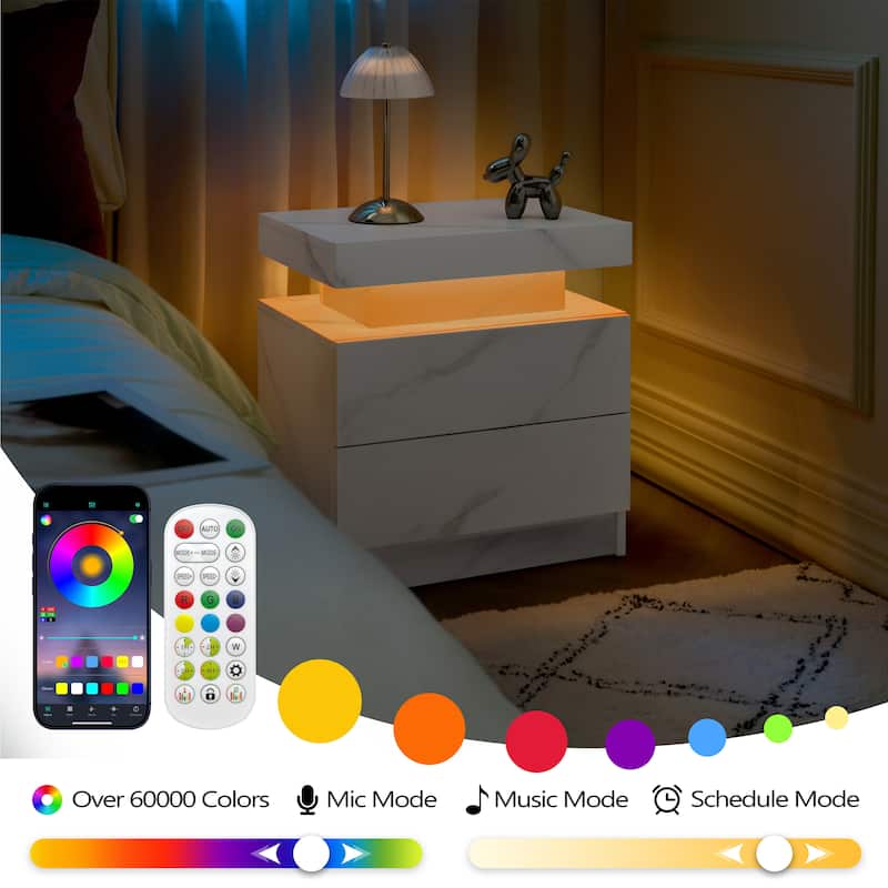 GDF Studio - Avalon Modern LED Nightstand with Dual Drawers and Open Storage Shelf