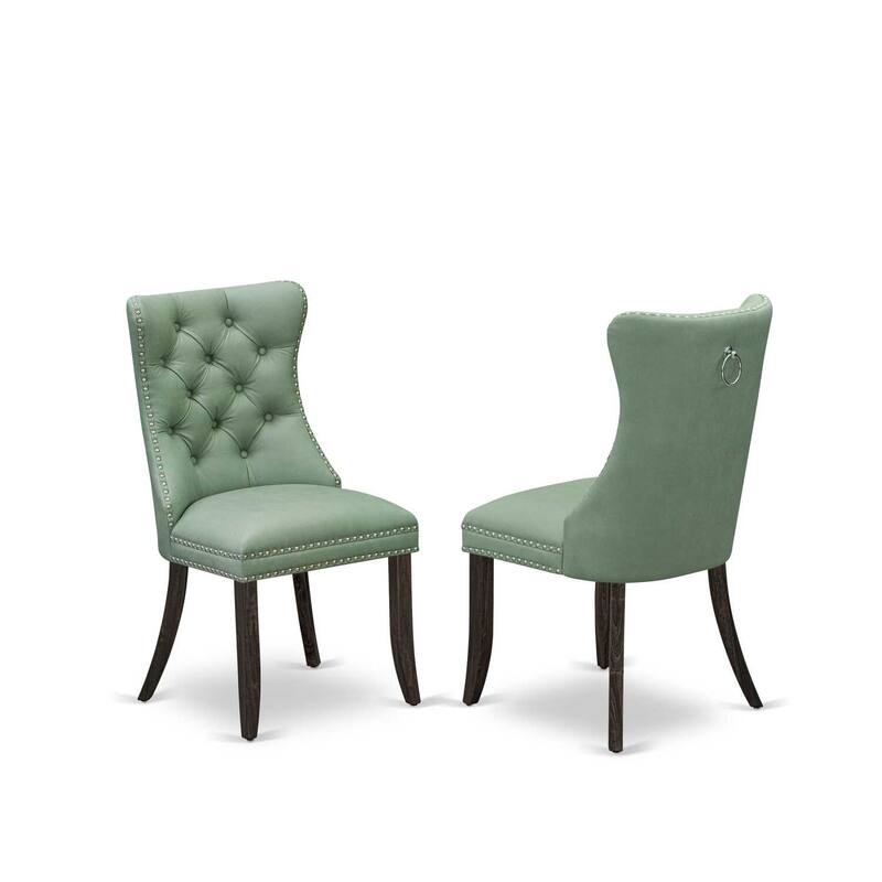 Modern 7 Piece Dining Set - Kitchen Table with 6 Upholstered Chairs - Jacobean Finish