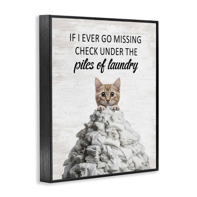 Stupell Piles Of Laundry Cat Framed Giclee Art Design By Lettered and Lined