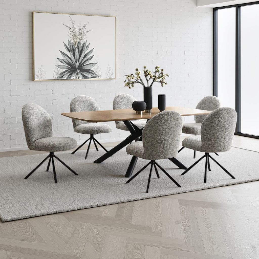 Loan Dining Table, Rectangular Natural Brown Top, Black Metal 79 Inch