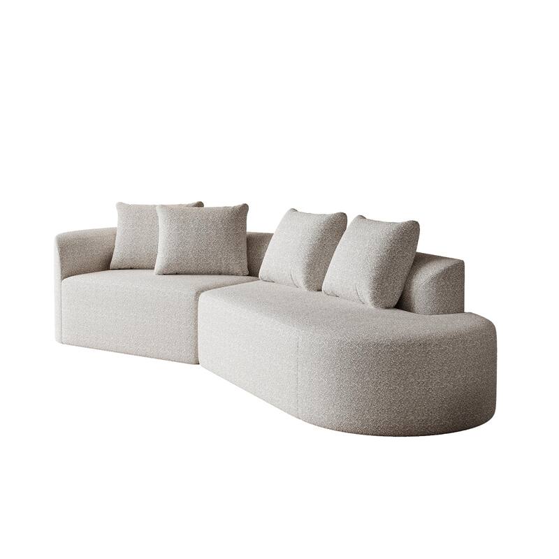 Modular Curved Sectional Sofa, Oversized Chenille Cloud Couch, Compressed Upholstered Sofa with 4 Throw Pillows