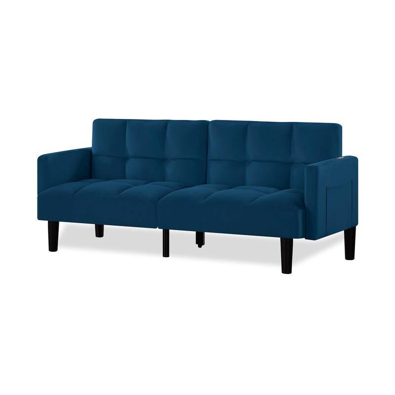 Velvet Futon Couch Sofa Lounge Sofa with Adjustable Backrest, Convertible Folding Sofa Bed Sleeper Sofa