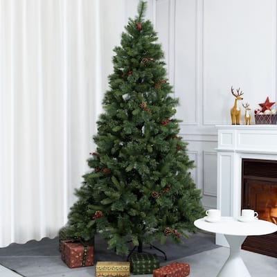 7FT Artificial Realistic Christmas Tree with PE/PVC Blend Foliage