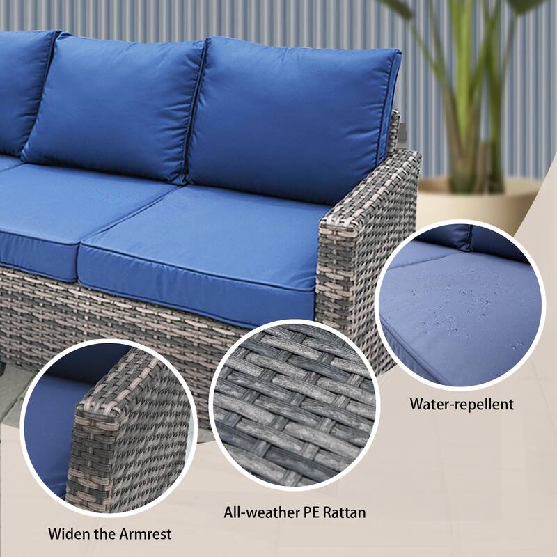 Outdoor Patio Rattan Sofa with Cushions