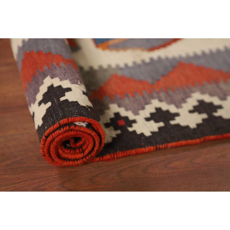Kilim Qashqai Persian Vintage Rug Flatweave Tribal Red Wool Carpet - 4'5"x 8'1"