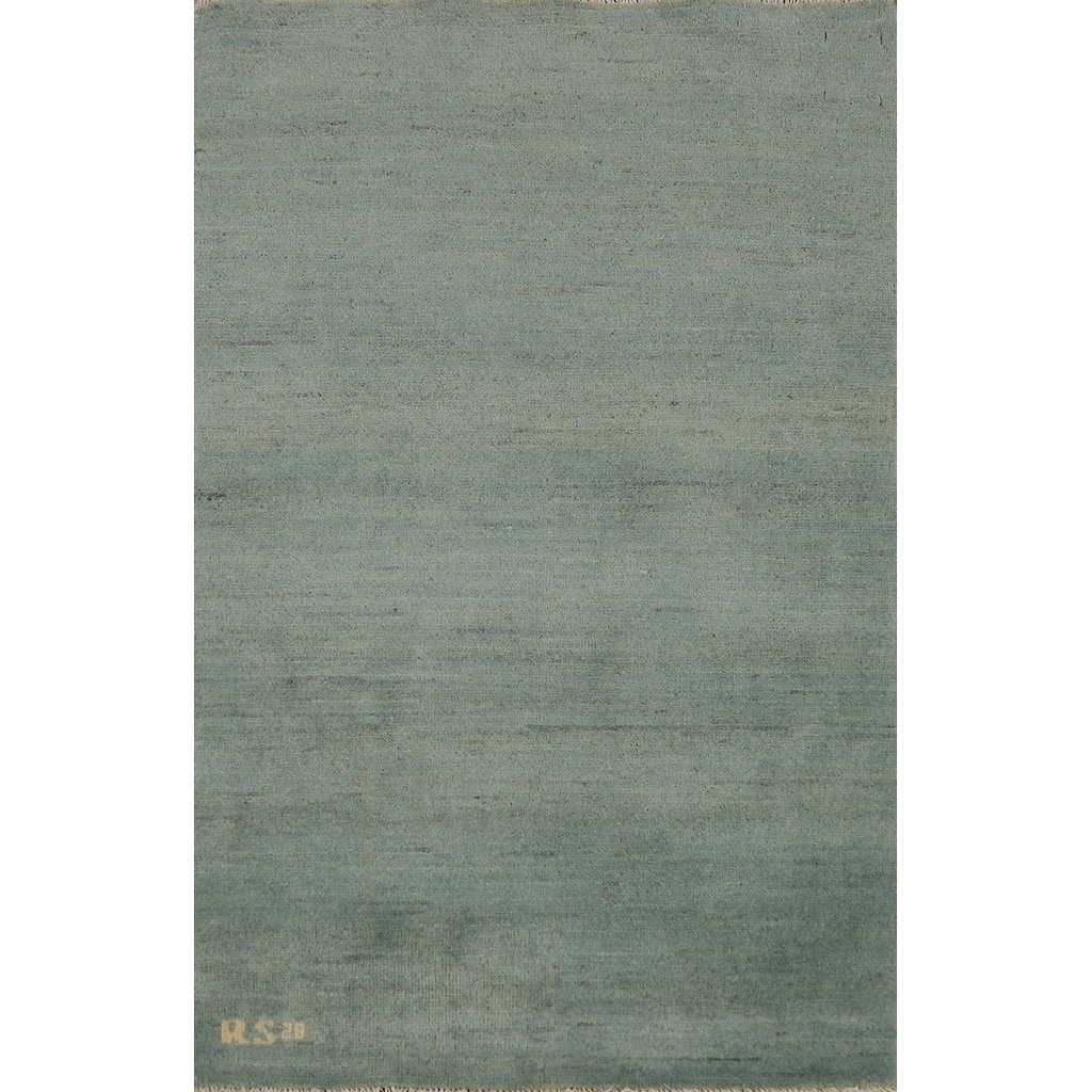 Green & Blue Gabbeh Modern Rug Handmade Wool Carpet - 2'7"x 4'1"