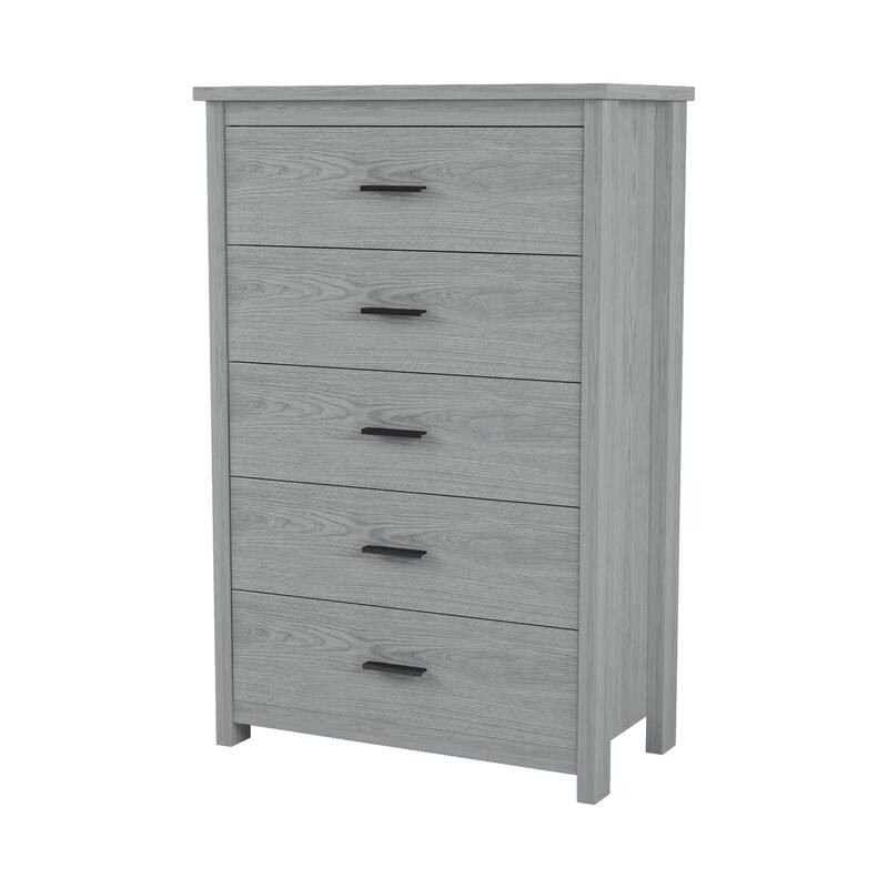 Retro Style Wooden 5-Drawer Vertical Chest with Metal Handles for Bedroom