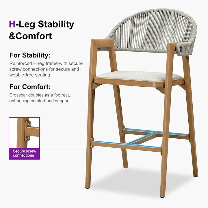 PURPLE LEAF Outdoor Bar Stools Chair Set of 2, All Weather Rattan and Aluminum Patio Bar Stool with Cushion