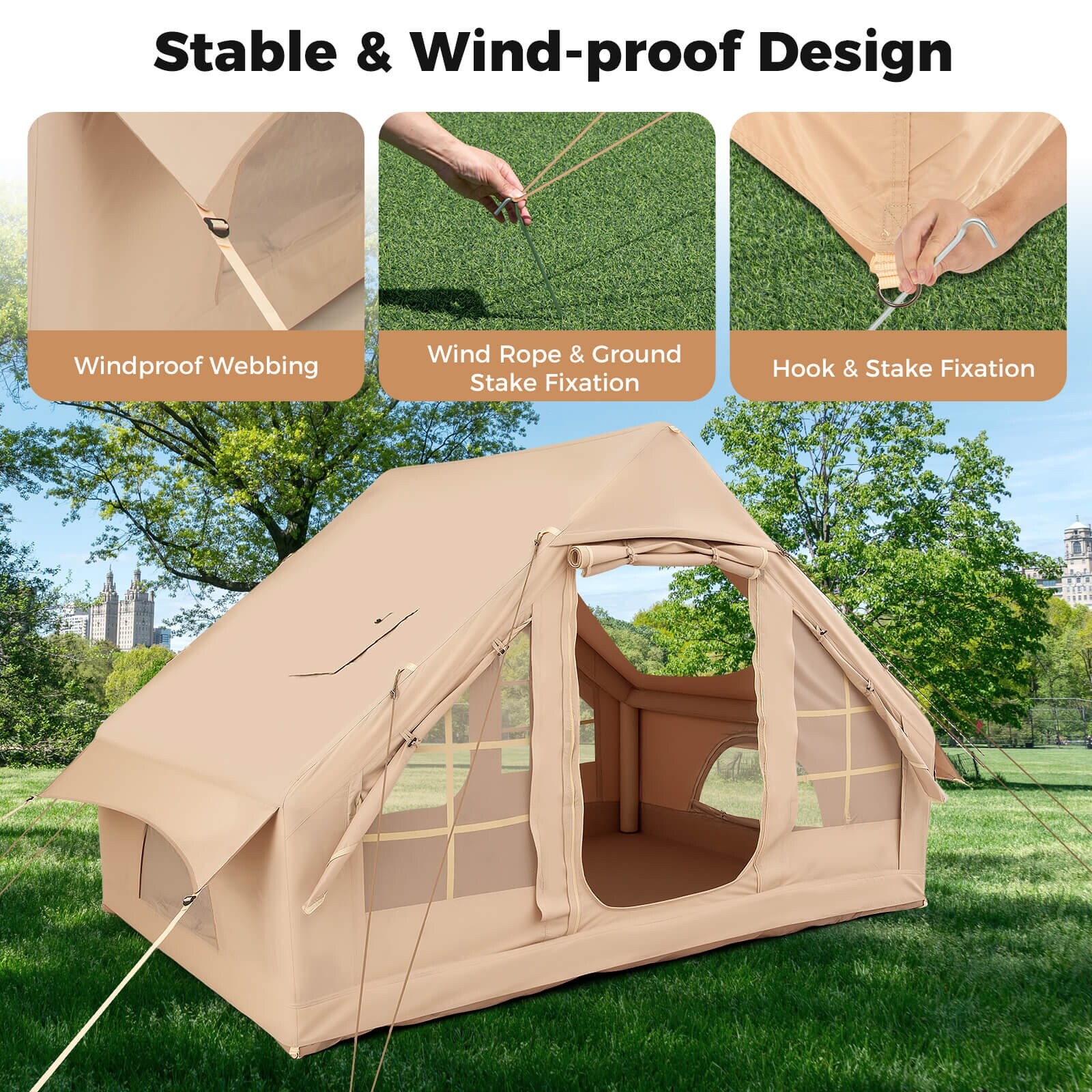 Costway 4-6 People Inflatable Tent with 4 Mesh Screen Windows 2