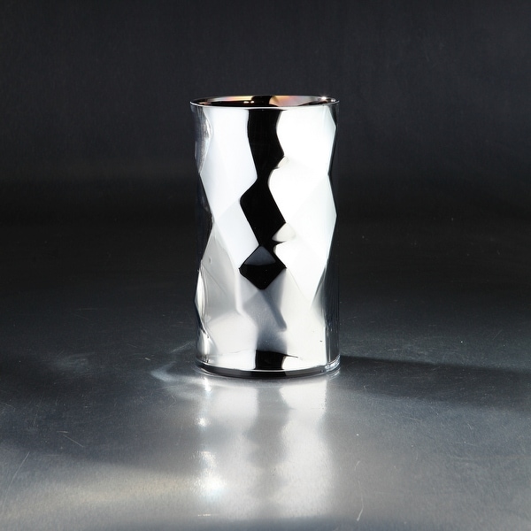 10” Silver Colored Metallic Geometric Faceted Cylindrical Glass Vase - N/A
