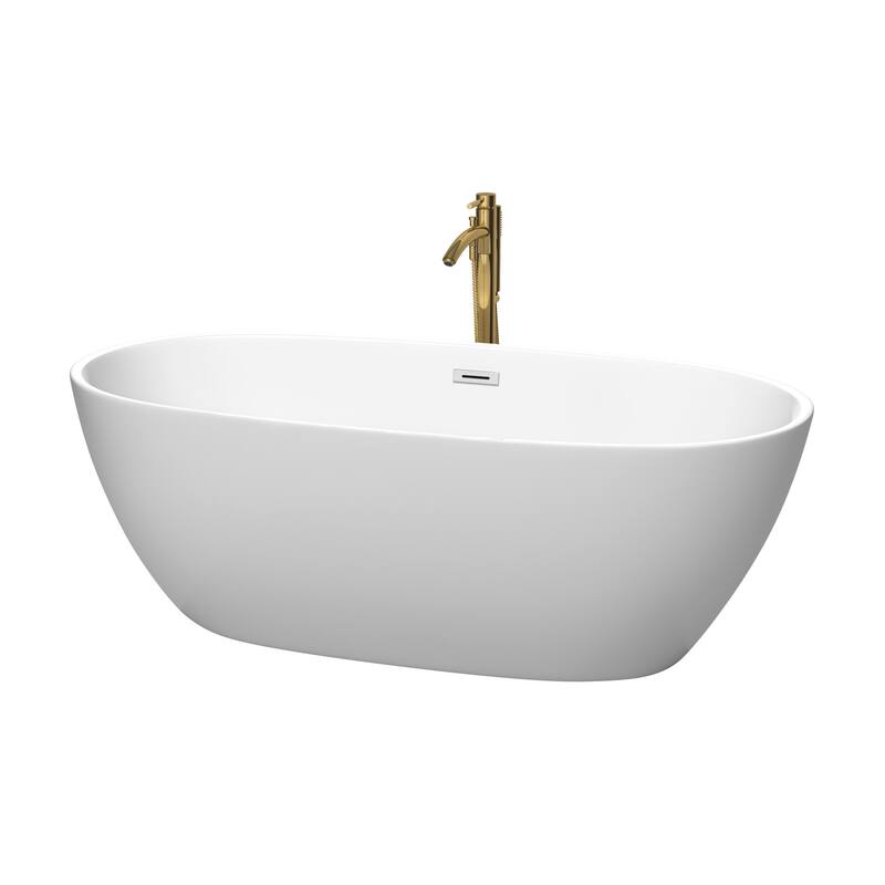 Wyndham Collection Juno 67" Free Standing Acrylic Soaking Tub with - Matte White / Polished Chrome Trim / Brushed Gold