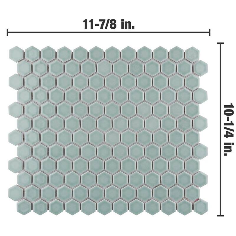 Merola Tile Tribeca 1" Hex Glossy Mist 10-1/4" x 11-7/8" Porcelain Mosaic Floor and Wall Tile