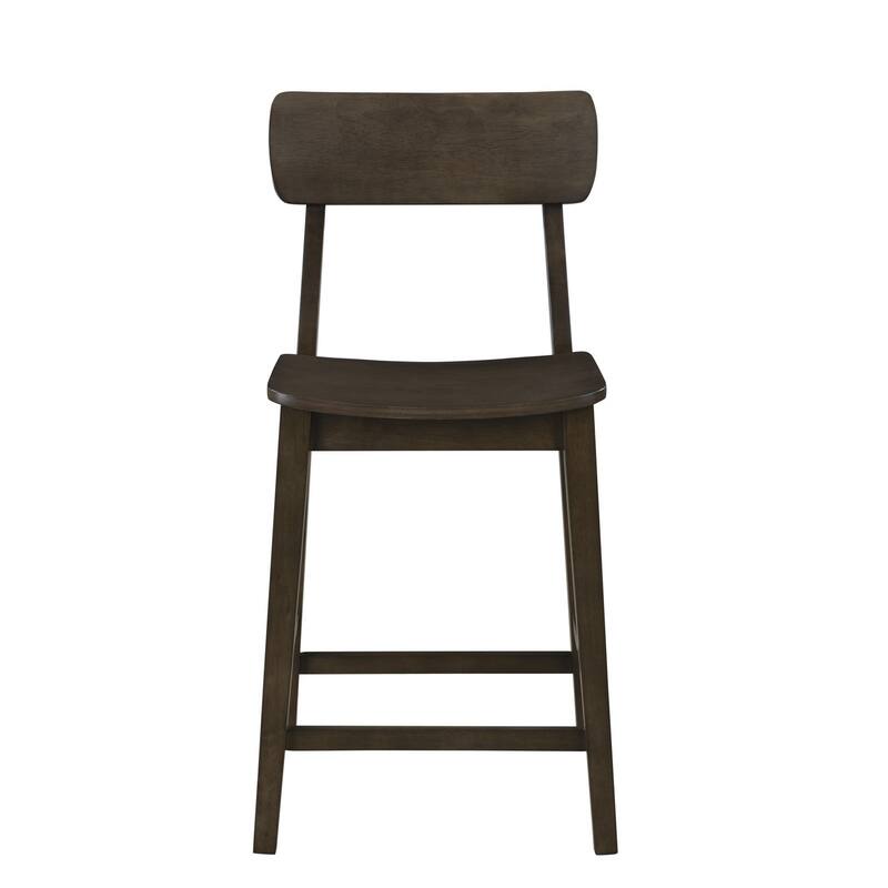 24 Inch Counter Stool Chair, Rubberwood Curved Back and Seat, Dark Gray