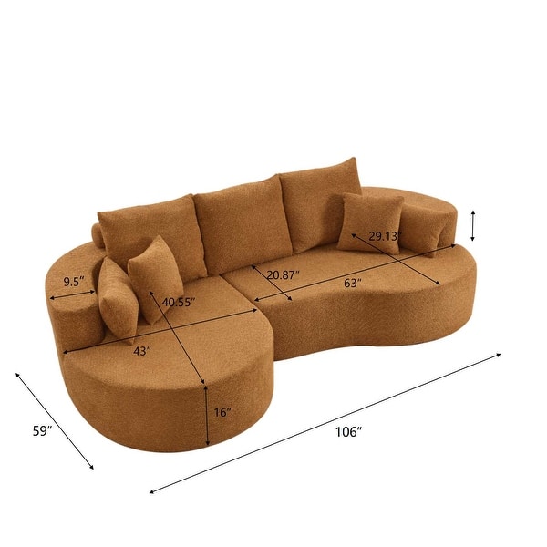 dimension image slide 1 of 6, Christopher Knight Home - 106'' Cloud Curved Sectional Sofa with Right Chaise Lounge and Ultra-Soft Foam Comfort