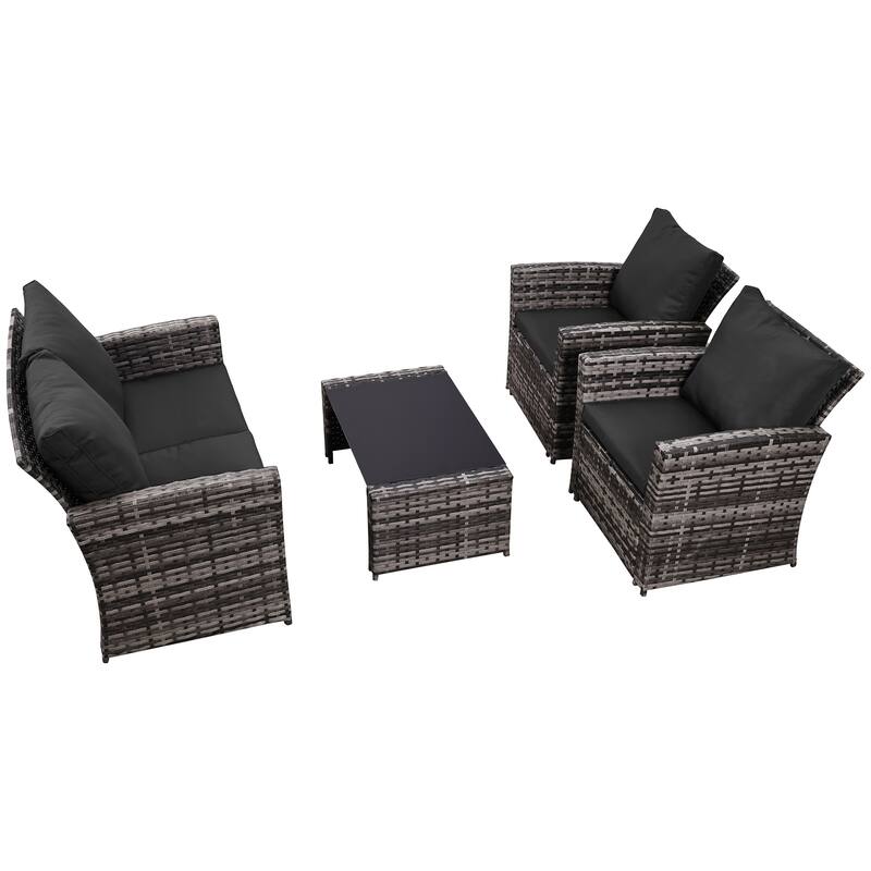Thicker 4-Piece Wicker Outdoor Sofa Set, 1 Loveseats, 2 Single Sofas, 1 Table