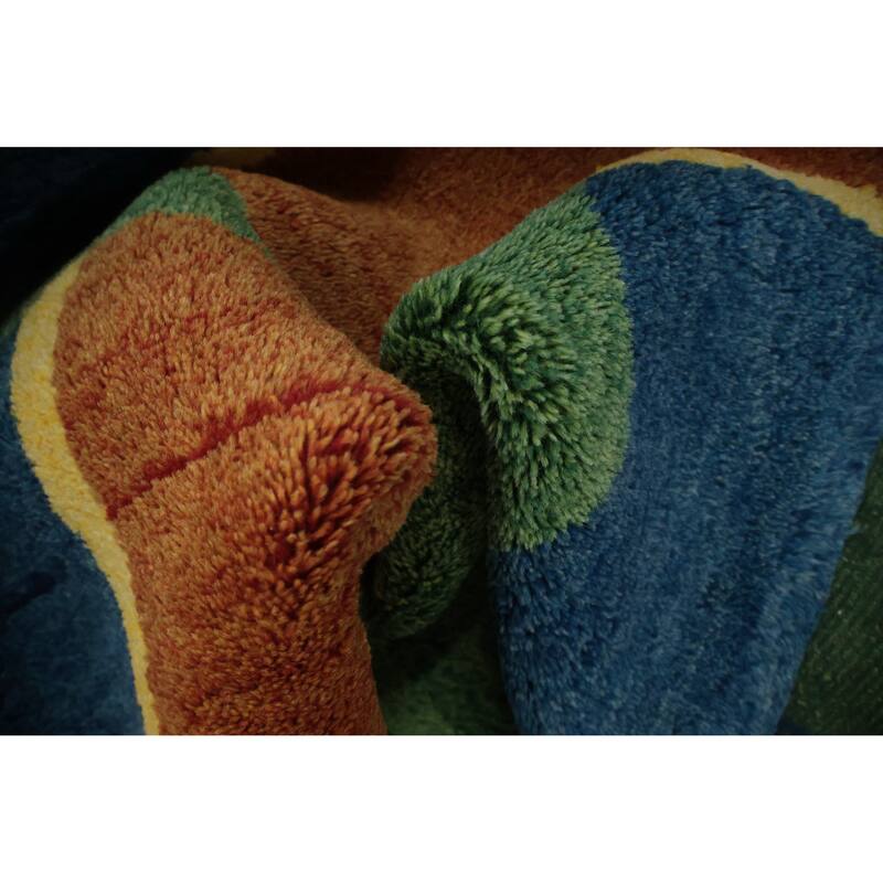 Hand Knotted Oriental 100% Wool Carpet Modern Geometric Green Gabbeh Area Rug - 5' 11'' X 4' 2''