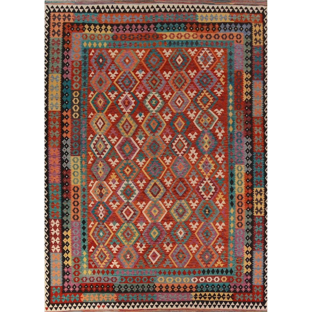 Kilim Oriental Rug Hand-Woven Southwestern Wool Carpet - 10'0"x 13'0"