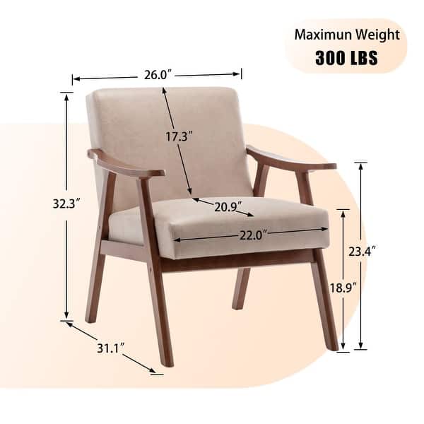 dimension image slide 0 of 8, Homy Casa Mid-Century Modern Accent Chair, Solid Wood Frame, Extra-Thick Backrest, Wingback Lounge Chair Indoor