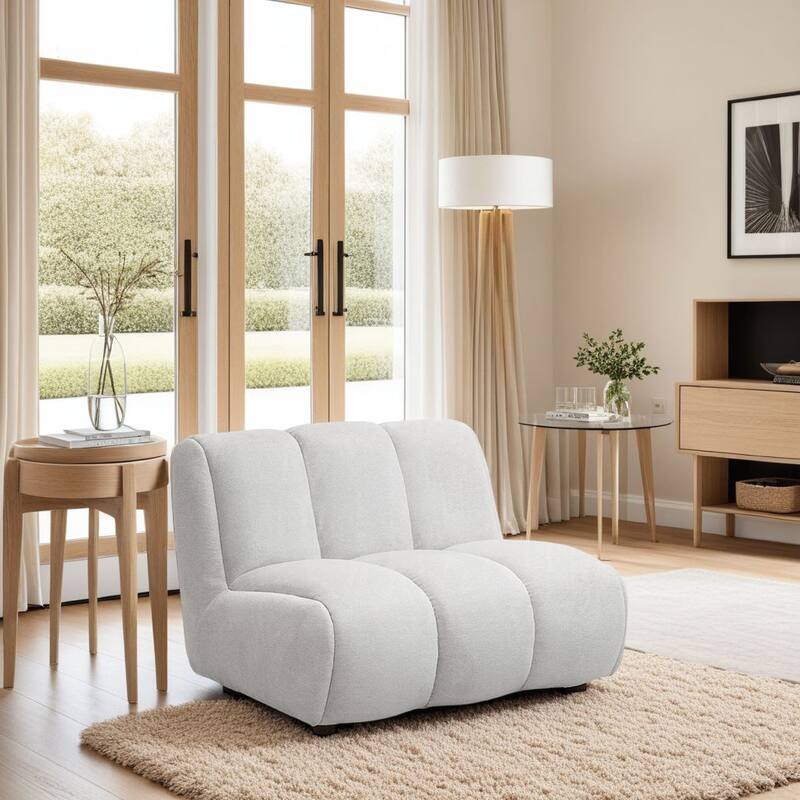 Nela Lounge Sofa Chair, Modern Bubble Silhouette, White Linen 42 Inch