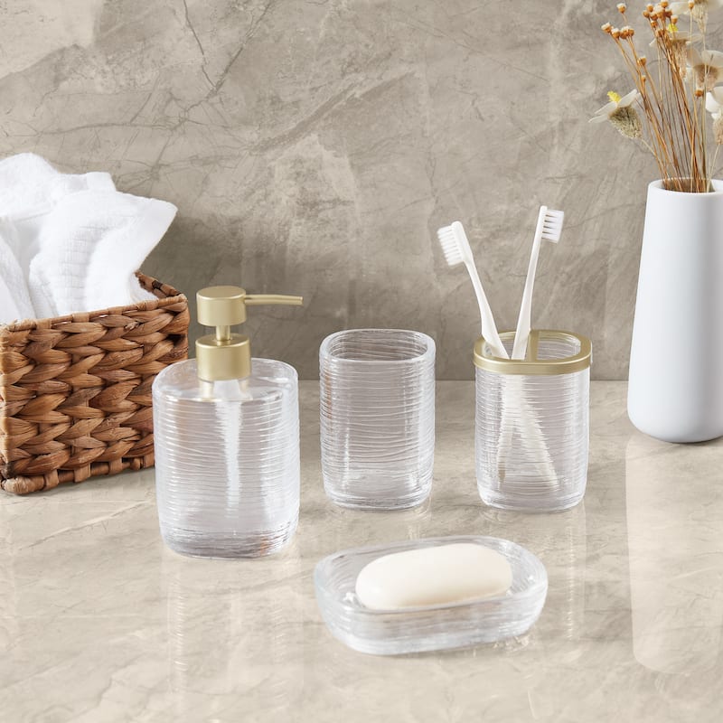 Borghese Roma Amalfi Glass Bath 4 Piece Bath Accessory Set - Clear/Gold