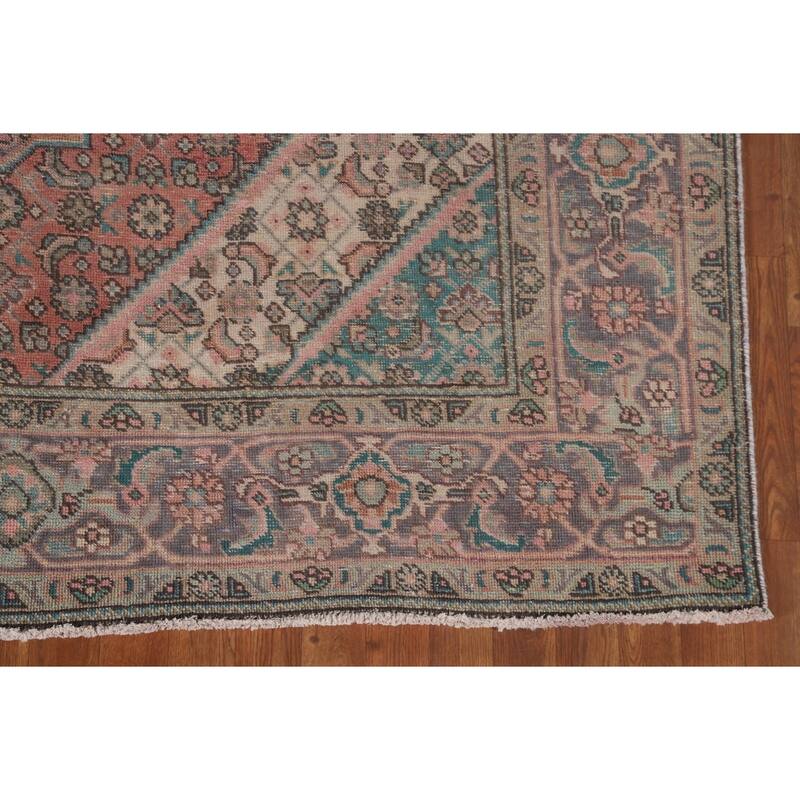 Distressed Tabriz Persian Antique Area Rug Handmade Wool Carpet - 6'9"x 9'7"