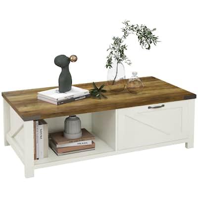 Barn Door Design Console Table Buffet Table with Shelves Drawers and Adjustable Feet Sofa Table Entryway Table