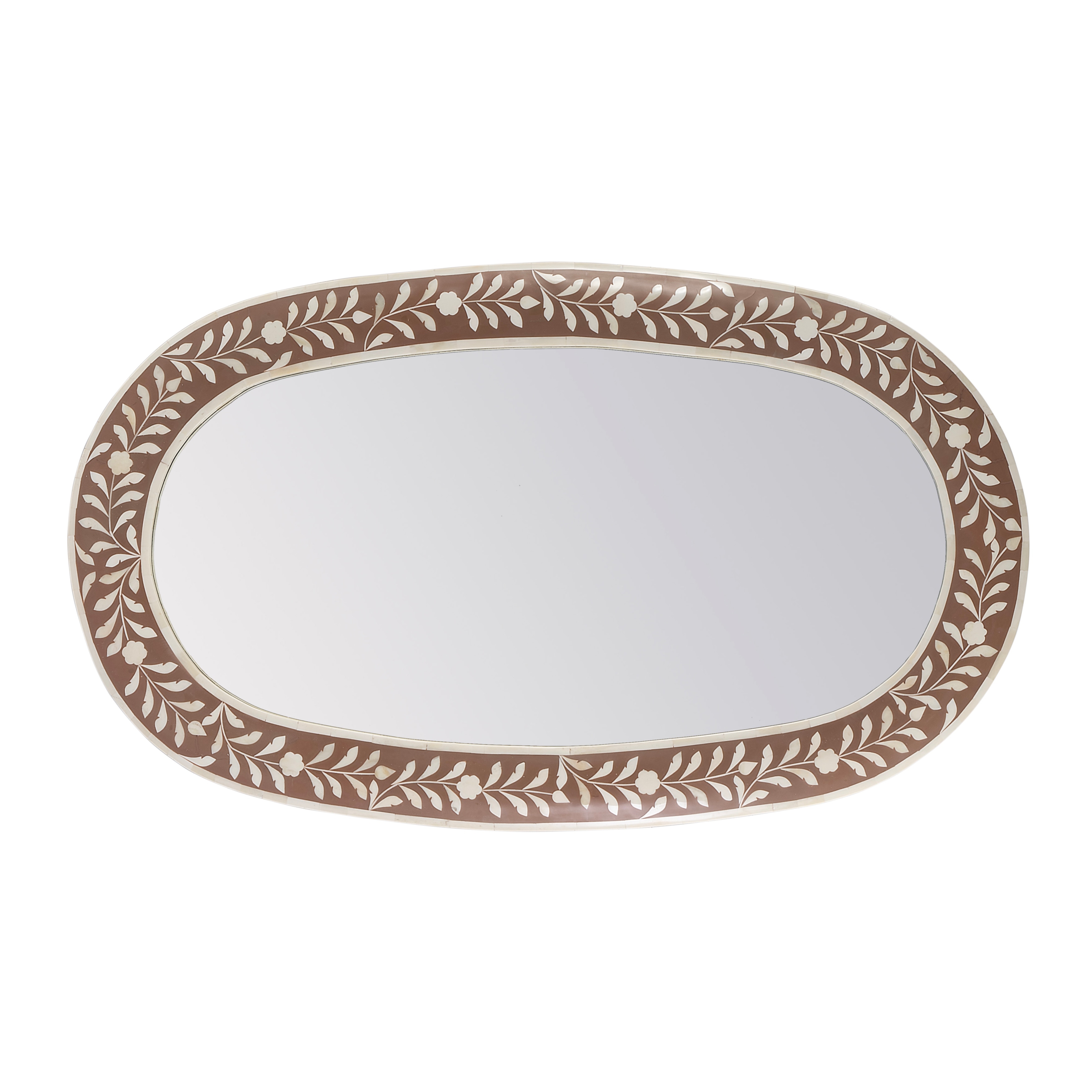 Trubadur 40"W x 24"H Oval Bone Inlay Decorative Wall Mirror