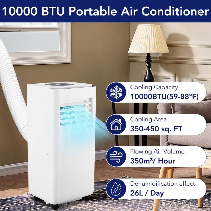 10000BTU Portable Air Conditioner with Remote Control, Energy-Efficient Cooling for 450 Sq.Ft